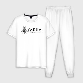 Мужская пижама хлопок с принтом YoRHa Logo в Санкт-Петербурге, 100% хлопок | брюки и футболка прямого кроя, без карманов, на брюках мягкая резинка на поясе и по низу штанин
 | Тематика изображения на принте: nier automata | nier automata logo | yorha