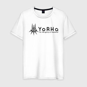 Мужская футболка хлопок с принтом YoRHa Logo в Санкт-Петербурге, 100% хлопок | прямой крой, круглый вырез горловины, длина до линии бедер, слегка спущенное плечо. | Тематика изображения на принте: nier automata | nier automata logo | yorha