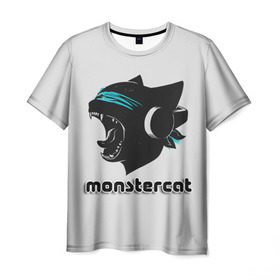 Мужская футболка 3D с принтом Monstercat в Санкт-Петербурге, 100% полиэфир | прямой крой, круглый вырез горловины, длина до линии бедер | monstercat | клуб | клубная музыка | кот | котенок | кошка | лейбл | монстар | монстар кет | монстер | музыка | танцевальная музыка | электронная | электронная музыка