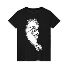 Женская футболка хлопок с принтом Нерпа Нина с Байкалом в Санкт-Петербурге, 100% хлопок | прямой крой, круглый вырез горловины, длина до линии бедер, слегка спущенное плечо | baikal | irkutsk | байкал | иркутск | нерпа