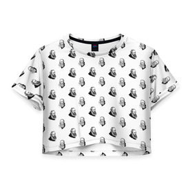 Женская футболка 3D укороченная с принтом Достоевский в Санкт-Петербурге, 100% полиэстер | круглая горловина, длина футболки до линии талии, рукава с отворотами | 