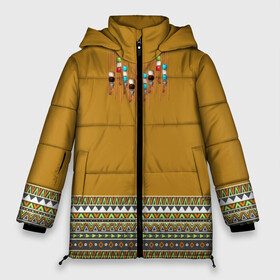 Женская зимняя куртка 3D с принтом индейское национальное платье в Санкт-Петербурге, верх — 100% полиэстер; подкладка — 100% полиэстер; утеплитель — 100% полиэстер | длина ниже бедра, силуэт Оверсайз. Есть воротник-стойка, отстегивающийся капюшон и ветрозащитная планка. 

Боковые карманы с листочкой на кнопках и внутренний карман на молнии | Тематика изображения на принте: ethno | indians | native american | ttibal | америка | индейцы | трибал | узор. орнамент | этника