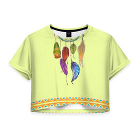 Женская футболка Cropp-top с принтом индейское платье в Санкт-Петербурге, 100% полиэстер | круглая горловина, длина футболки до линии талии, рукава с отворотами | ethno | indians | native american | ttibal | америка | индейцы | ловец снов | перья | трибал | узор. орнамент | этника