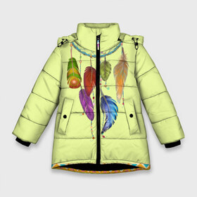 Зимняя куртка для девочек 3D с принтом индейское платье в Санкт-Петербурге, ткань верха — 100% полиэстер; подклад — 100% полиэстер, утеплитель — 100% полиэстер. | длина ниже бедра, удлиненная спинка, воротник стойка и отстегивающийся капюшон. Есть боковые карманы с листочкой на кнопках, утяжки по низу изделия и внутренний карман на молнии. 

Предусмотрены светоотражающий принт на спинке, радужный светоотражающий элемент на пуллере молнии и на резинке для утяжки. | ethno | indians | native american | ttibal | америка | индейцы | ловец снов | перья | трибал | узор. орнамент | этника