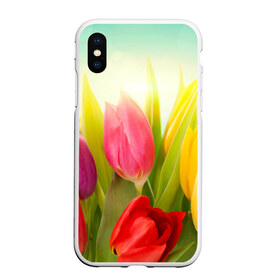 Чехол для iPhone XS Max матовый с принтом Тюльпаны в Санкт-Петербурге, Силикон | Область печати: задняя сторона чехла, без боковых панелей | бабушке | девочке | девушке | дочке | желтые цветы | женщине | маме | подруге | природа | розовые цветы | розы | сестре | теще | тюльпаны | цветы