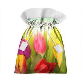 Подарочный 3D мешок с принтом Тюльпаны в Санкт-Петербурге, 100% полиэстер | Размер: 29*39 см | бабушке | девочке | девушке | дочке | желтые цветы | женщине | маме | подруге | природа | розовые цветы | розы | сестре | теще | тюльпаны | цветы