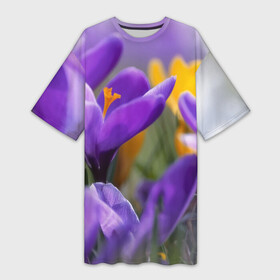 Платье-футболка 3D с принтом Фиолетовые цветы в Санкт-Петербурге,  |  | бабушке | девочке | девушке | дочке | желтые цветы | женщине | маме | подруге | природа | розовые цветы | розы | сестре | теще | тюльпаны | цветы