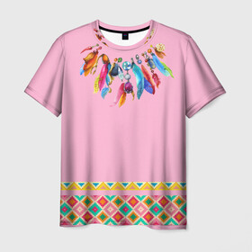 Мужская футболка 3D с принтом индейское платье в Санкт-Петербурге, 100% полиэфир | прямой крой, круглый вырез горловины, длина до линии бедер | boho | ethno | indians | native american | ttibal | америка | бохо | индейцы | орнамент | перья | трибал | узор | этника