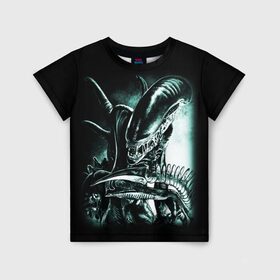 Детская футболка 3D с принтом Чужой в Санкт-Петербурге, 100% гипоаллергенный полиэфир | прямой крой, круглый вырез горловины, длина до линии бедер, чуть спущенное плечо, ткань немного тянется | alien | aliens | xenomorph | ксеноморф | монстры | ужасы | чужие | чужой