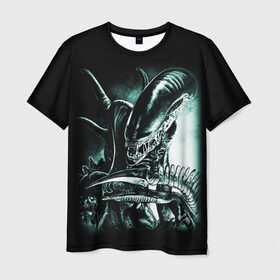 Мужская футболка 3D с принтом Чужой в Санкт-Петербурге, 100% полиэфир | прямой крой, круглый вырез горловины, длина до линии бедер | alien | aliens | xenomorph | ксеноморф | монстры | ужасы | чужие | чужой