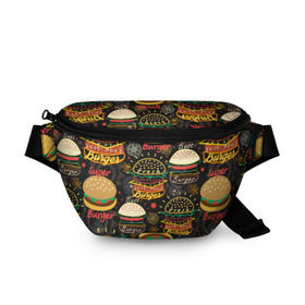 Поясная сумка 3D с принтом Гамбургеры в Санкт-Петербурге, 100% полиэстер | плотная ткань, ремень с регулируемой длиной, внутри несколько карманов для мелочей, основное отделение и карман с обратной стороны сумки застегиваются на молнию | hamburgers | sandwic | булочка | бутерброды | быстрая | гамбургер | гамбургеры | геометрический | графика | еда | зелень | иллюстрация | картинка | кунжут | мода | мясо | надпись | орнамент | рисунок | свежий