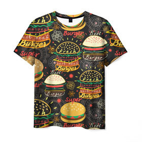 Мужская футболка 3D с принтом Гамбургеры в Санкт-Петербурге, 100% полиэфир | прямой крой, круглый вырез горловины, длина до линии бедер | hamburgers | sandwic | булочка | бутерброды | быстрая | гамбургер | гамбургеры | геометрический | графика | еда | зелень | иллюстрация | картинка | кунжут | мода | мясо | надпись | орнамент | рисунок | свежий