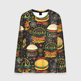 Мужской лонгслив 3D с принтом Гамбургеры в Санкт-Петербурге, 100% полиэстер | длинные рукава, круглый вырез горловины, полуприлегающий силуэт | hamburgers | sandwic | булочка | бутерброды | быстрая | гамбургер | гамбургеры | геометрический | графика | еда | зелень | иллюстрация | картинка | кунжут | мода | мясо | надпись | орнамент | рисунок | свежий