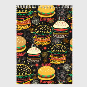Скетчбук с принтом Гамбургеры в Санкт-Петербурге, 100% бумага
 | 48 листов, плотность листов — 100 г/м2, плотность картонной обложки — 250 г/м2. Листы скреплены сверху удобной пружинной спиралью | Тематика изображения на принте: hamburgers | sandwic | булочка | бутерброды | быстрая | гамбургер | гамбургеры | геометрический | графика | еда | зелень | иллюстрация | картинка | кунжут | мода | мясо | надпись | орнамент | рисунок | свежий