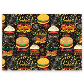 Поздравительная открытка с принтом Гамбургеры в Санкт-Петербурге, 100% бумага | плотность бумаги 280 г/м2, матовая, на обратной стороне линовка и место для марки
 | Тематика изображения на принте: hamburgers | sandwic | булочка | бутерброды | быстрая | гамбургер | гамбургеры | геометрический | графика | еда | зелень | иллюстрация | картинка | кунжут | мода | мясо | надпись | орнамент | рисунок | свежий