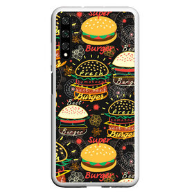 Чехол для Honor 20 с принтом Гамбургеры в Санкт-Петербурге, Силикон | Область печати: задняя сторона чехла, без боковых панелей | hamburgers | sandwic | булочка | бутерброды | быстрая | гамбургер | гамбургеры | геометрический | графика | еда | зелень | иллюстрация | картинка | кунжут | мода | мясо | надпись | орнамент | рисунок | свежий