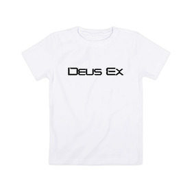 Детская футболка хлопок с принтом DEUS EX в Санкт-Петербурге, 100% хлопок | круглый вырез горловины, полуприлегающий силуэт, длина до линии бедер | cyberpunk | deus ex | future | game | будущ | игра | киберпанк