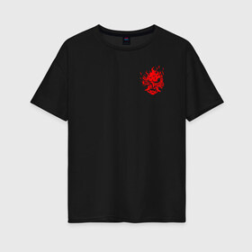 Женская футболка хлопок Oversize с принтом CYBERPUNK 2077 (НА СПИНЕ) в Санкт-Петербурге, 100% хлопок | свободный крой, круглый ворот, спущенный рукав, длина до линии бедер
 | 2019 | cd project red | cyberpunk 2077 | future | hack | night city | samurai | sci fi | андроиды | безумие | будущее | киберпанк 2077 | логотип | роботы | самураи | фантастика | цифры