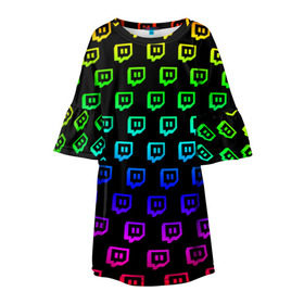 Детское платье 3D с принтом Twitch в Санкт-Петербурге, 100% полиэстер | прямой силуэт, чуть расширенный к низу. Круглая горловина, на рукавах — воланы | game | gamer | logo | twitch | twitties | градиент | игры | логотип | стрим | твитч | текстура
