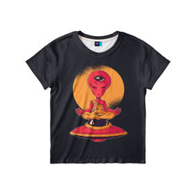 Детская футболка 3D с принтом Пришелец в Санкт-Петербурге, 100% гипоаллергенный полиэфир | прямой крой, круглый вырез горловины, длина до линии бедер, чуть спущенное плечо, ткань немного тянется | alien | ufo | инопланетяне | инопланетянин | медитация | нло | пришелец | пришельцы