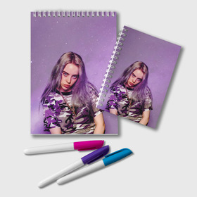 Блокнот с принтом Billie Eilish в Санкт-Петербурге, 100% бумага | 48 листов, плотность листов — 60 г/м2, плотность картонной обложки — 250 г/м2. Листы скреплены удобной пружинной спиралью. Цвет линий — светло-серый
 | billie eilish | lovely | music | ocean eyes | pop | билли айлиш | девушка | музыка | океан | поп | эйлиш | элиш