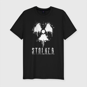 Мужская футболка хлопок Slim с принтом S.T.A.L.K.E.R. в Санкт-Петербурге, 92% хлопок, 8% лайкра | приталенный силуэт, круглый вырез ворота, длина до линии бедра, короткий рукав | anomaly | bandit | chernobyl | logo | pripyat | shadow of chernobyl | stalker | stalker 2 | zone | аномалия | бандиты | зона | лого | меченый | припять | сталкер | сталкер 2 | тени чернобыля | чернобыль | чистое небо