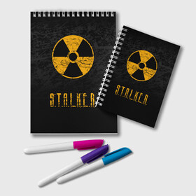 Блокнот с принтом S T A L K E R в Санкт-Петербурге, 100% бумага | 48 листов, плотность листов — 60 г/м2, плотность картонной обложки — 250 г/м2. Листы скреплены удобной пружинной спиралью. Цвет линий — светло-серый
 | anomaly | bandit | chernobyl | logo | pripyat | shadow of chernobyl | stalker | stalker 2 | zone | аномалия | бандиты | зона | лого | меченый | припять | сталкер | сталкер 2 | тени чернобыля | чернобыль | чистое небо