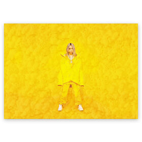 Поздравительная открытка с принтом Yellow Billie в Санкт-Петербурге, 100% бумага | плотность бумаги 280 г/м2, матовая, на обратной стороне линовка и место для марки
 | billie eilish | lovely | music | ocean eyes | pop | билли айлиш | девушка | музыка | океан | поп | эйлиш | элиш