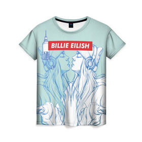 Женская футболка 3D с принтом Billie Eilish в Санкт-Петербурге, 100% полиэфир ( синтетическое хлопкоподобное полотно) | прямой крой, круглый вырез горловины, длина до линии бедер | billie eilish | lovely | music | ocean eyes | pop | билли айлиш | девушка | музыка | океан | поп | эйлиш | элиш