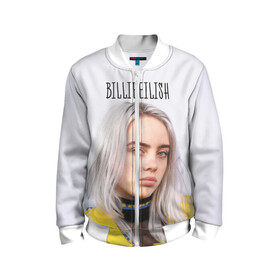 Детский бомбер 3D с принтом BillieEilish в Санкт-Петербурге, 100% полиэстер | застегивается на молнию, по бокам два кармана без застежек, мягкие манжеты, по низу бомбера и на воротнике — эластичная резинка | Тематика изображения на принте: billie eilish | lovely | music | ocean eyes | pop | билли айлиш | девушка | музыка | океан | поп | эйлиш | элиш