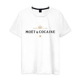 Мужская футболка хлопок с принтом MOET & COCAINE в Санкт-Петербурге, 100% хлопок | прямой крой, круглый вырез горловины, длина до линии бедер, слегка спущенное плечо. | Тематика изображения на принте: champagne | moet | moet  chandon  | богатая жизнь | кокос | роскошь | шампанское | шампань | шик