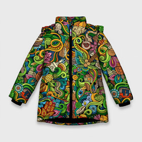 Зимняя куртка для девочек 3D с принтом Тибетский коллаж в Санкт-Петербурге, ткань верха — 100% полиэстер; подклад — 100% полиэстер, утеплитель — 100% полиэстер. | длина ниже бедра, удлиненная спинка, воротник стойка и отстегивающийся капюшон. Есть боковые карманы с листочкой на кнопках, утяжки по низу изделия и внутренний карман на молнии. 

Предусмотрены светоотражающий принт на спинке, радужный светоотражающий элемент на пуллере молнии и на резинке для утяжки. | ti | ананас | архитектура | будда | графика | деревья | зелень | земля | змея | иллюстрация | картинка | кокосы | коллаж | купола | листья | мода | орнамент | пальмы | рисунок | священная | стиль | узоры