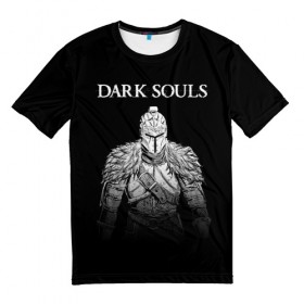 Мужская футболка 3D с принтом Dark Souls в Санкт-Петербурге, 100% полиэфир | прямой крой, круглый вырез горловины, длина до линии бедер | Тематика изображения на принте: dark souls | games | praise the sun | игры | компьютерные игры | рыцарь | тёмные души
