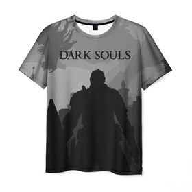 Мужская футболка 3D с принтом Dark Souls в Санкт-Петербурге, 100% полиэфир | прямой крой, круглый вырез горловины, длина до линии бедер | Тематика изображения на принте: dark souls | games | praise the sun | игры | компьютерные игры | рыцарь | тёмные души