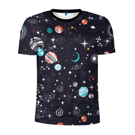 Мужская футболка 3D спортивная с принтом Космос в Санкт-Петербурге, 100% полиэстер с улучшенными характеристиками | приталенный силуэт, круглая горловина, широкие плечи, сужается к линии бедра | comets | infinity | planets | sky | sp | space | stars | universe | бесконечность | вселенная | галактики | графика | звезды | иллюстрация | картинка | кометы | космос | мода | небо | ночь | планеты | рисунок | созвездия | солнце