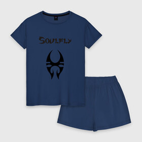 Женская пижама с шортиками хлопок с принтом Soulfly в Санкт-Петербурге, 100% хлопок | футболка прямого кроя, шорты свободные с широкой мягкой резинкой | groove thrash | nu | soulfly
