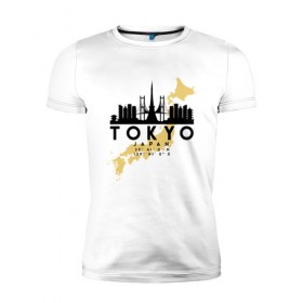 Мужская футболка премиум с принтом Токио - Япония в Санкт-Петербурге, 92% хлопок, 8% лайкра | приталенный силуэт, круглый вырез ворота, длина до линии бедра, короткий рукав | 