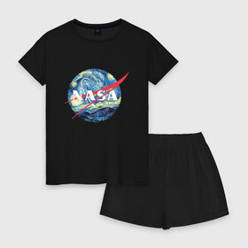 Женская пижама с шортиками хлопок с принтом NASA в Санкт-Петербурге, 100% хлопок | футболка прямого кроя, шорты свободные с широкой мягкой резинкой | alien | earth | express | futurama | galaxy | moon | nasa | planet | space | star | ufo | world | астронавт | вселенная | гагарин | галактика | звезда | звезды | земля | космонавт | космос | луна | мир | наса | небо | нло | планета | полёт