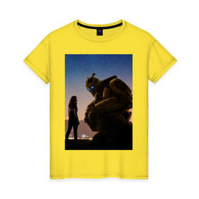 Женская футболка хлопок с принтом Бамблби в Санкт-Петербурге, 100% хлопок | прямой крой, круглый вырез горловины, длина до линии бедер, слегка спущенное плечо | бамблби трансформеры робот авто фильм