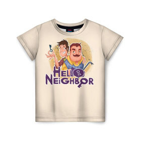 Детская футболка 3D с принтом Hello Neighbor в Санкт-Петербурге, 100% гипоаллергенный полиэфир | прямой крой, круглый вырез горловины, длина до линии бедер, чуть спущенное плечо, ткань немного тянется | Тематика изображения на принте: hello | horror | neighbor | survival | дом | нейбор | паркура | привет | сосед | стратегия | хеллоу