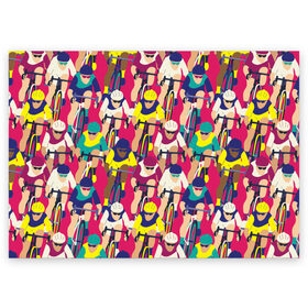 Поздравительная открытка с принтом Велоспорт в Санкт-Петербурге, 100% бумага | плотность бумаги 280 г/м2, матовая, на обратной стороне линовка и место для марки
 | athletes | bicycles | cycling | cyclists | sp | болельщик | велогонка | велосипедисты | велосипеды | графика | иллюстрация | искусство | картинка | красный | мода | поп арт | рисунок | сила | скорость | современное
