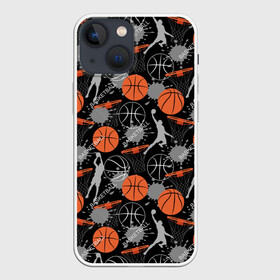 Чехол для iPhone 13 mini с принтом Basketball в Санкт-Петербурге,  |  | basket | basketball | баскетбол | баскетбольные | болельщик | бросок | брызги | графика | иллюстрация | капли | картинка | кляксы | кольцо | мода | мячи | надпись | прыжок | рисунок | сетка | сила | скорость