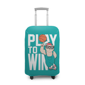 Чехол для чемодана 3D с принтом Play to win в Санкт-Петербурге, 86% полиэфир, 14% спандекс | двустороннее нанесение принта, прорези для ручек и колес | Тематика изображения на принте: баскетбол | баскетбольный | бейсболка | графика | животное | зелёный | играй | иллюстрация | картинка | комбинезон | кот | кроссовки | крутит | мода | мяч | на пальце | надпись | очки | победы | ради