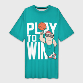 Платье-футболка 3D с принтом Play to win в Санкт-Петербурге,  |  | баскетбол | баскетбольный | бейсболка | графика | животное | зелёный | играй | иллюстрация | картинка | комбинезон | кот | кроссовки | крутит | мода | мяч | на пальце | надпись | очки | победы | ради