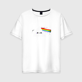 Женская футболка хлопок Oversize с принтом Kawaii Pink Floyd в Санкт-Петербурге, 100% хлопок | свободный крой, круглый ворот, спущенный рукав, длина до линии бедер
 | anime | аниме | выстрел | лапочка | логотип | луч | милый | мимими | музыка | пистолет | прелесть | призма | радуга | рок | свет | треугольник