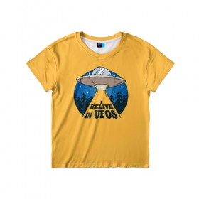 Детская футболка 3D с принтом Я верю в НЛО в Санкт-Петербурге, 100% гипоаллергенный полиэфир | прямой крой, круглый вырез горловины, длина до линии бедер, чуть спущенное плечо, ткань немного тянется | alien | ufo | инопланетяне | инопланетянин | нло | пришелец | пришельцы