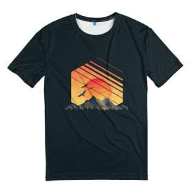 Мужская футболка 3D с принтом Заход Солнца в Санкт-Петербурге, 100% полиэфир | прямой крой, круглый вырез горловины, длина до линии бедер | camping | mountains | sunset | восход | горы | заход | приключение | птицы | путешествие | солнце | туризм