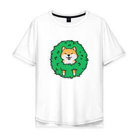 Мужская футболка хлопок Oversize с принтом Bush Shiba Inu в Санкт-Петербурге, 100% хлопок | свободный крой, круглый ворот, “спинка” длиннее передней части | акита | аниме | зелень | китай | куст | милый | пес | песик | собака | собачка | щенок | япония