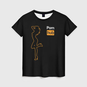 Женская футболка 3D с принтом Pornhub (neon girl) в Санкт-Петербурге, 100% полиэфир ( синтетическое хлопкоподобное полотно) | прямой крой, круглый вырез горловины, длина до линии бедер | brazzers | видео | девушка | любовь | неон | свечение | силуэт | фигура | хаб | чувства