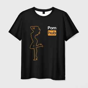 Мужская футболка 3D с принтом Pornhub (neon girl) в Санкт-Петербурге, 100% полиэфир | прямой крой, круглый вырез горловины, длина до линии бедер | brazzers | видео | девушка | любовь | неон | свечение | силуэт | фигура | хаб | чувства